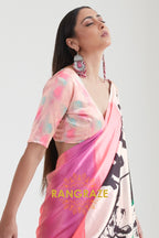 Peach Pink Printed Crepe Silk Saree