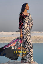 Timeless Black And Pearl White Leopard Print Satin Silk Saree