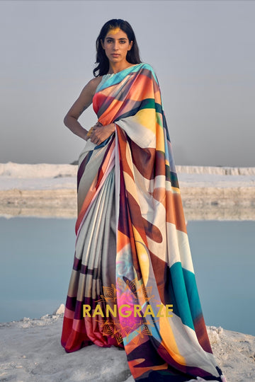 Vibrant Multi Color Abstract Print Silk Saree