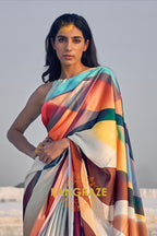Vibrant Multi Color Abstract Print Silk Saree