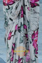 White Radiance Digital Print Satin Silk Saree