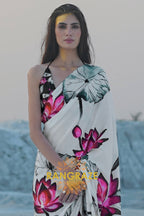 White Radiance Digital Print Satin Silk Saree