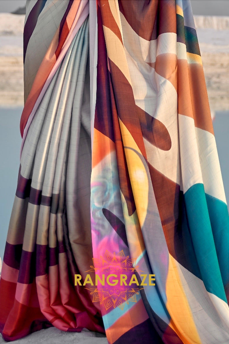 Vibrant Multi Color Abstract Print Silk Saree