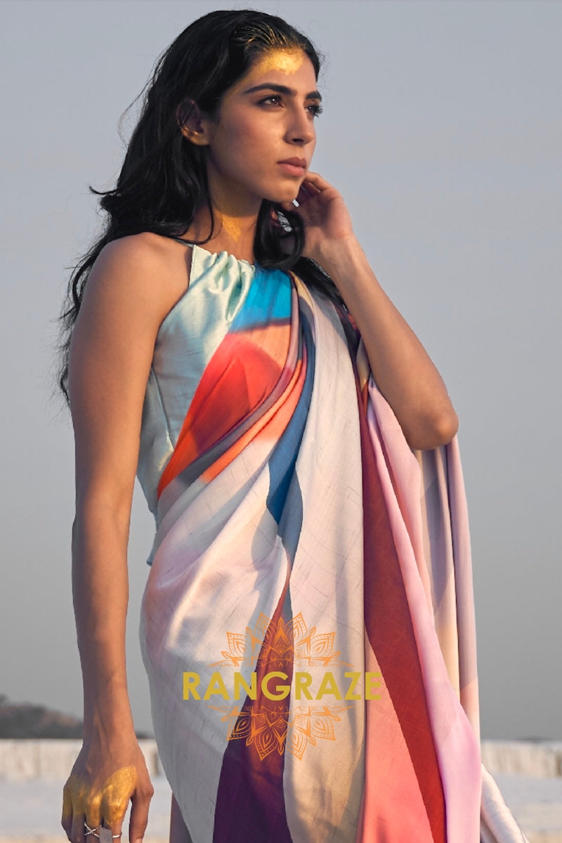 Vibrant Multi Color Abstract Print Silk Saree