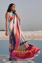 Vibrant Multi Color Abstract Print Silk Saree