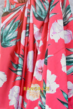 Coral Pink Digital Print Satin Silk Saree