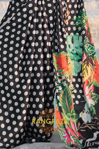White Polka Dots Black Digital Print Satin Silk Saree