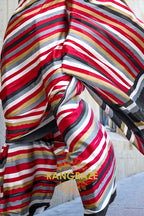 Rajwada Red Multi Color Stripe Satin Silk Printed Saree