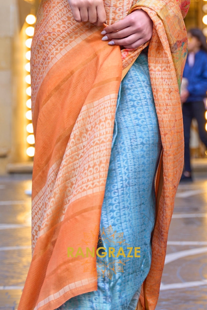 Timeless Peachy Pink Print Handloom Weaving Viscose Silk Saree