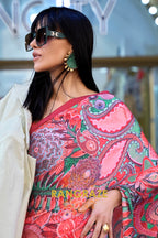 Stunning Royal Pink Digital Print Satin Soft Silk Saree