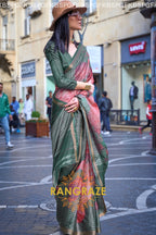 Timeless Olive Green Print Handloom Weaving Viscose Silk Saree