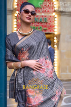 Timeless Black Print Handloom Weaving Viscose Silk Saree