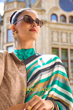 Rajwada Green Satin Silk Printed Saree