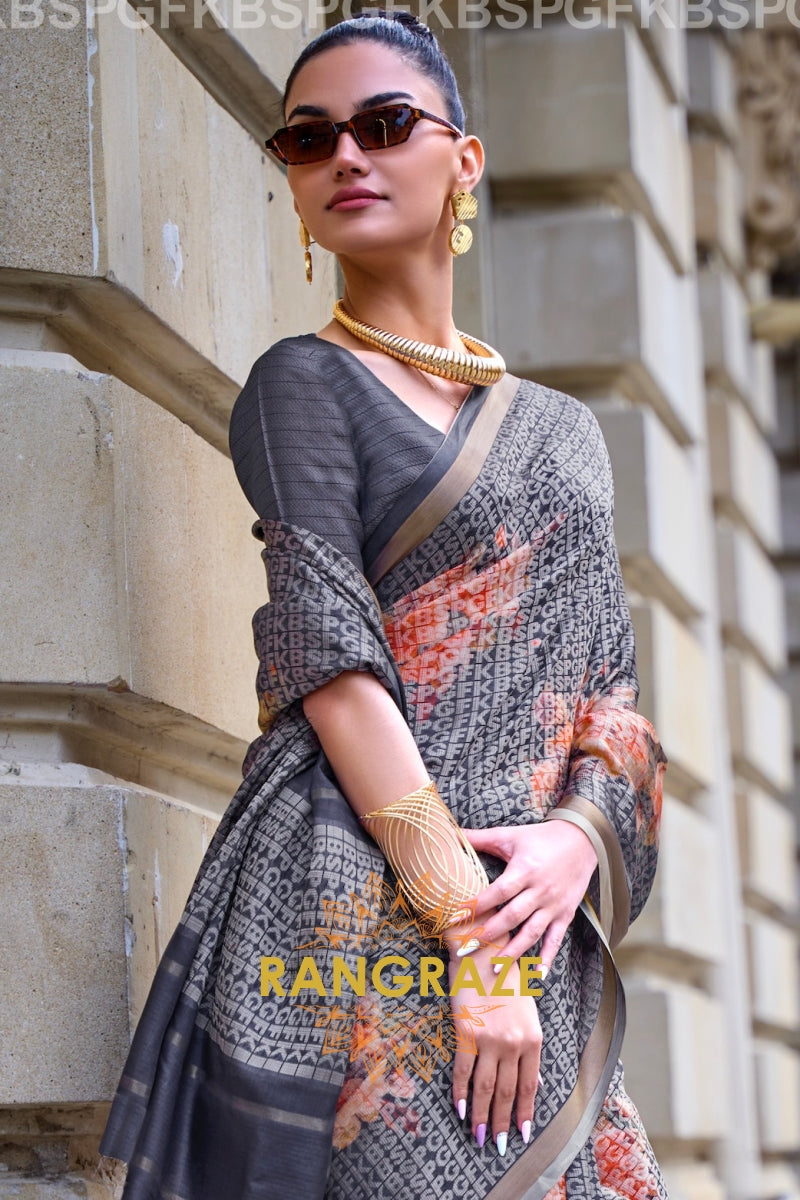 Timeless Black Print Handloom Weaving Viscose Silk Saree