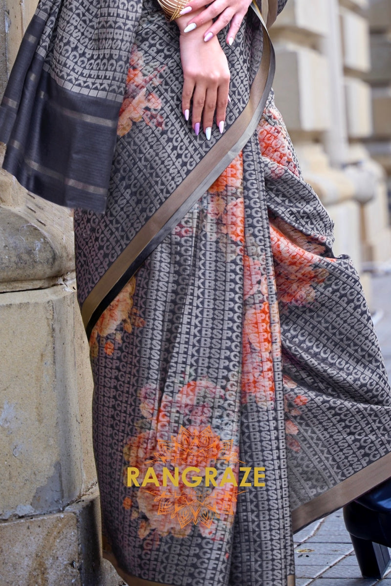 Timeless Black Print Handloom Weaving Viscose Silk Saree