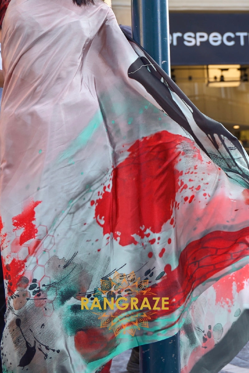 Pinkish Green Apex Pure Satin Silk Digital Print Saree