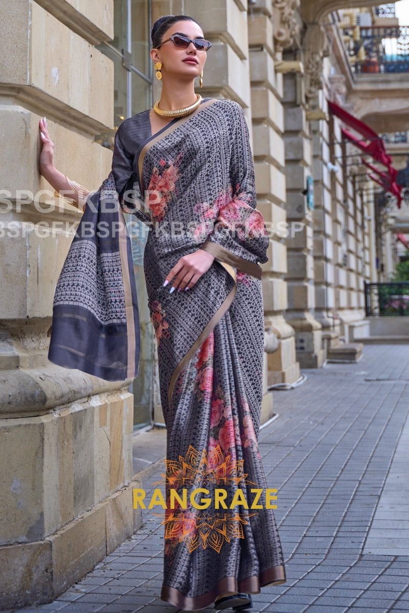 Timeless Black Print Handloom Weaving Viscose Silk Saree