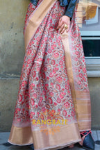 Orchid Pinkish Beige Floral Print Satin Organza Weaving Saree