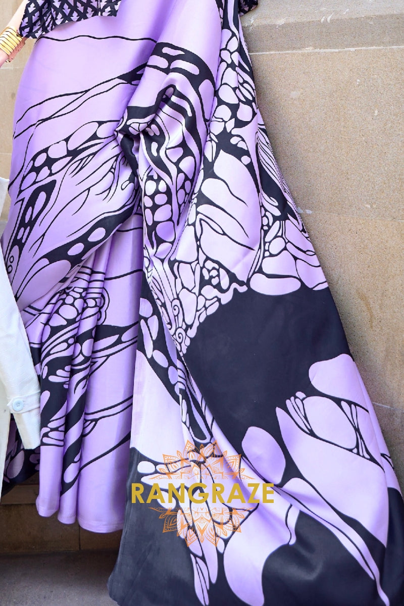 Rajwada Purple Satin Silk Printed Saree
