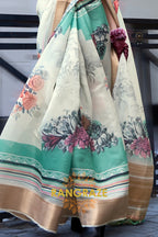 Orchid Beige Print Satin Organza Weaving Saree