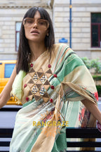 Orchid Beige Print Satin Organza Weaving Saree