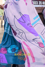Bluish Purple Apex Pure Satin Silk Digital Print Saree