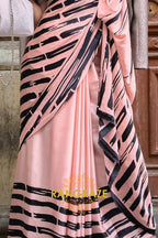 Sparkling Pearly Pink Soft Satin Silk Print Saree