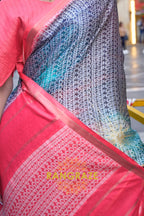 Timeless Grey Pink Print Handloom Weaving Viscose Silk Saree