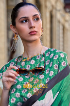 Stunning Forest Green Digital Print Satin Soft Silk Saree