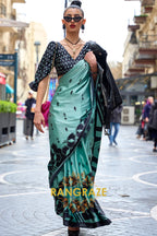 Sparkling Sky Blue Soft Satin Silk Print Saree