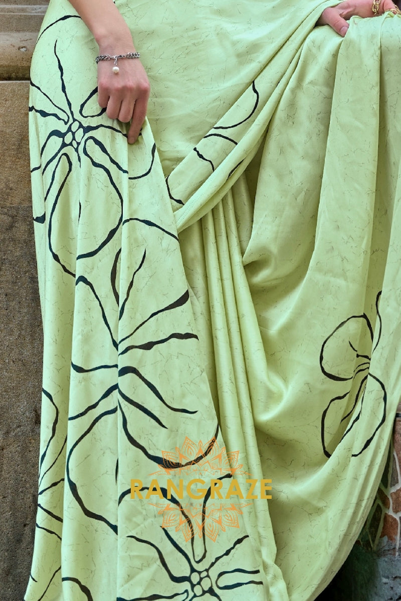 Sparkling Sea Green Soft Satin Silk Print Saree