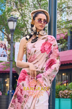 Pinkish Beige Apex Pure Satin Silk Digital Print Saree