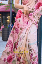 Pinkish Beige Apex Pure Satin Silk Digital Print Saree