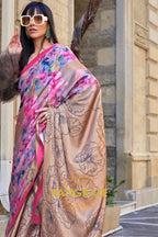 Stunning Brownish Pink Digital Print Satin Soft Silk Saree