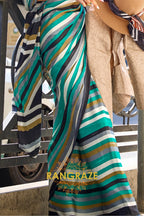 Rajwada Green Satin Silk Printed Saree