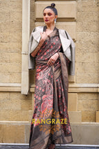 Brownish Black Floral Pure Gajji Silk Print Handloom Weaving