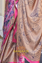 Stunning Brownish Pink Digital Print Satin Soft Silk Saree
