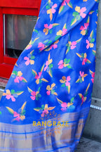 Orchid Blue Floral Print Satin Organza Weaving Saree