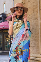 Indigo Blue Apex Pure Satin Silk Digital Print Saree