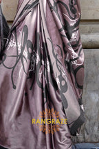 Sparkling Shaded Pink Soft Satin Silk Print Saree