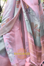Orchid Baby Pink Floral Print Satin Organza Weaving Saree