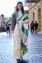 Stunning Pinky Green Digital Print Satin Soft Silk Saree