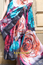 Black Floral Pure Gajji Silk Print Handloom Weaving