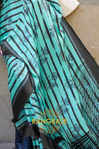 Royal Turquoise Green Satin Silk Printed Saree