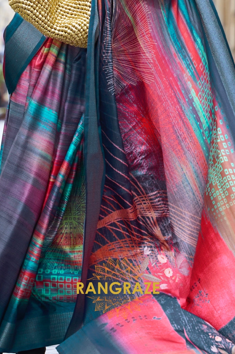 Twilight Black Floral Pure Gajji Silk Print Handloom Weaving