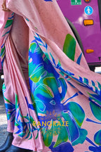 Royal Pink And Blue Satin Silk Printed Saree