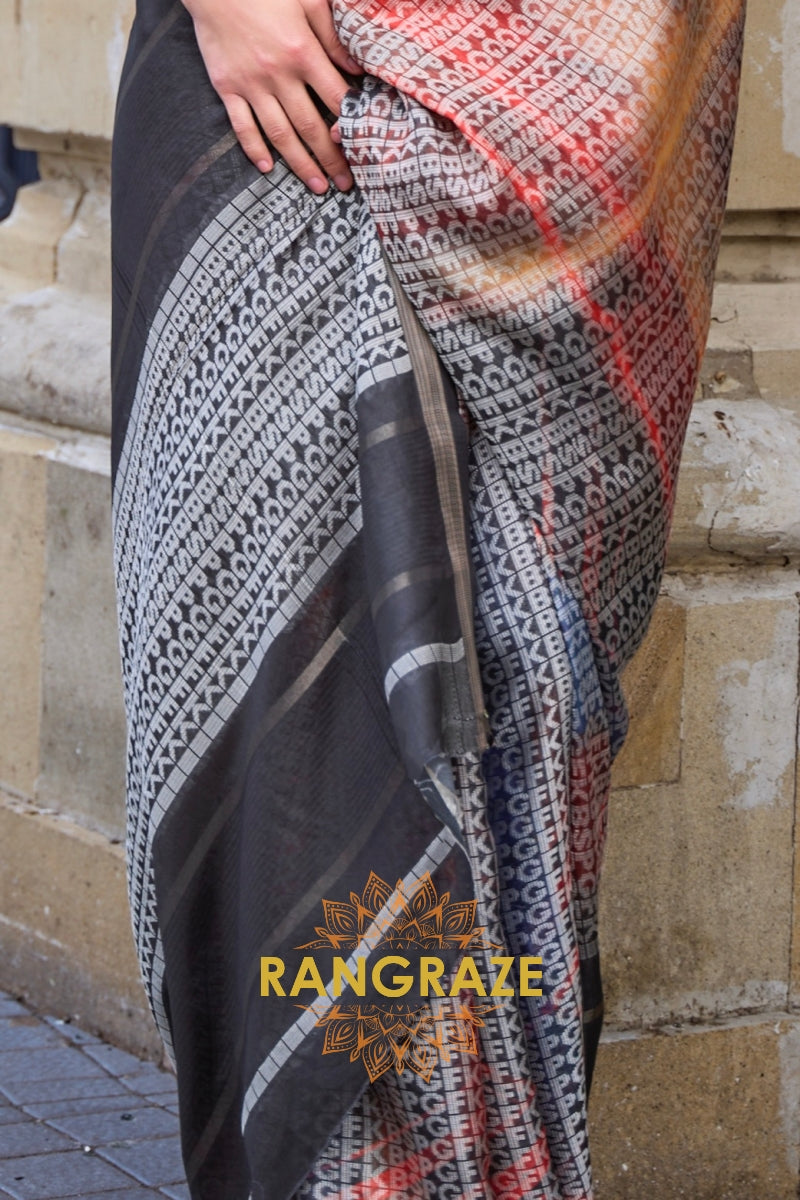 Timeless Twilight Black Print Handloom Weaving Viscose Silk Saree
