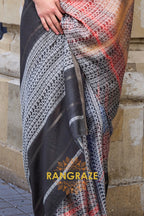 Timeless Twilight Black Print Handloom Weaving Viscose Silk Saree