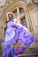 Royal Purple Satin Silk Printed Saree