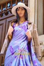 Royal Purple Satin Silk Printed Saree
